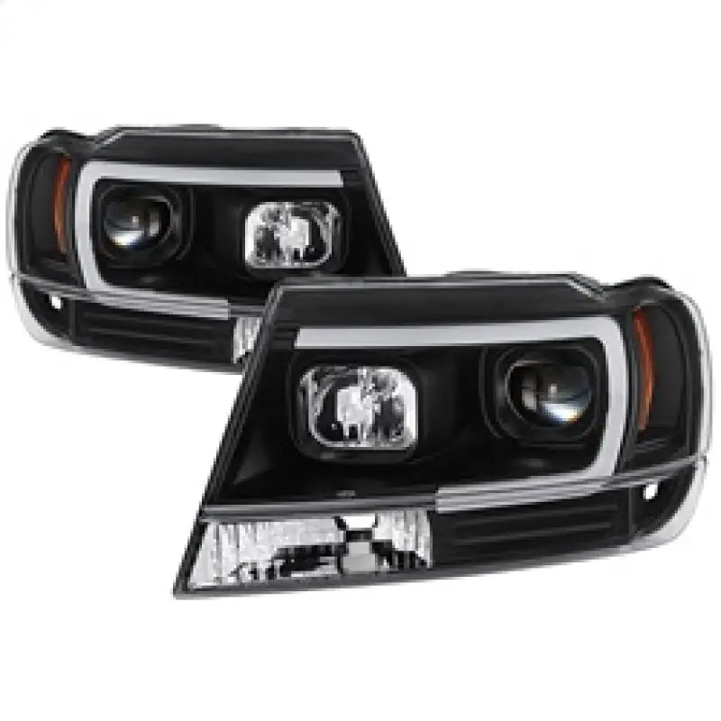 Spyder 99 04 Jeep Grand Cherokee Projector Headlights Light Bar DRL LED Black