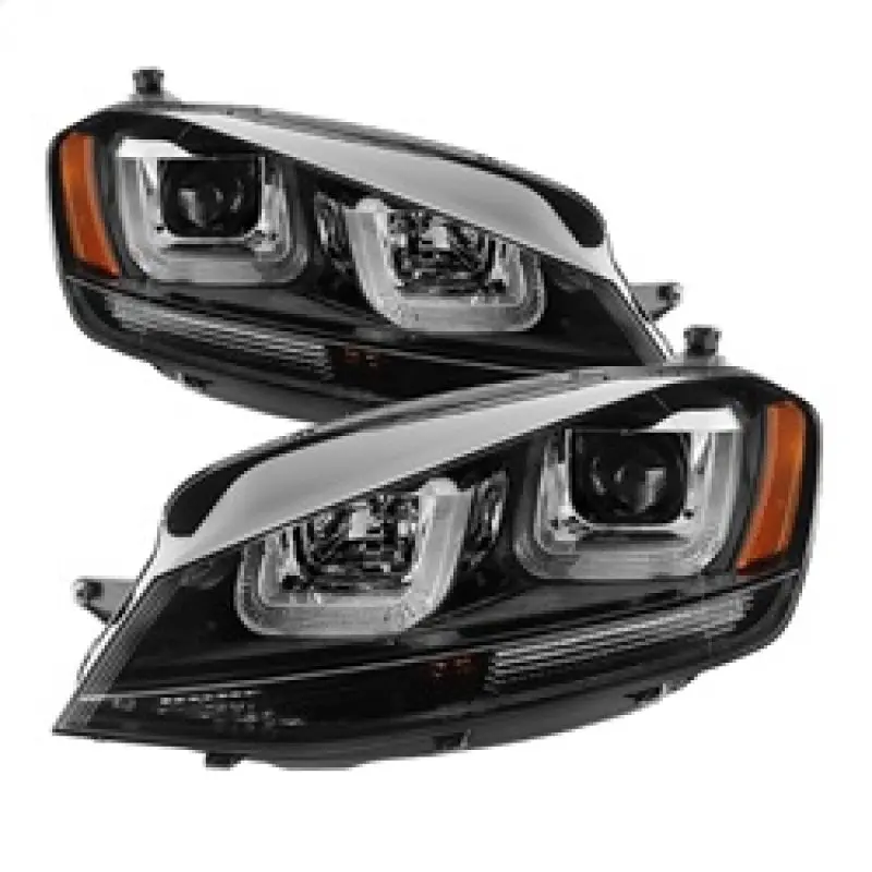 Spyder Volkswagen Golf VII 14 16 Projector Headlights DRL LED Blk Stripe Blk PRO YD VG15 BLK DRL BK