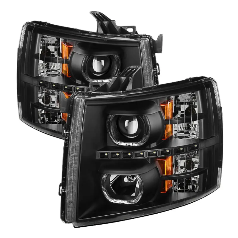 Xtune Chevy Silverado 1500 2500 3500 07 13 LED Halo Projector Headlights Black PRO JH CSIL07 CFB BK SPYDER