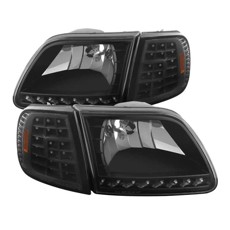 Xtune Ford F150 97 03 Crystal Headlights w Clear LED Corners Black HD ON FF15097 LED SET BK SPYDER