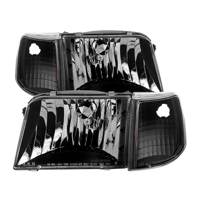Xtune Ford Ranger 93 97 Crystal Headlights w Corner Lights 4pcs Sets Black HD JH FR93 SET BK SPYDER