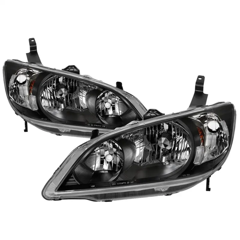 xTune 04 05 Honda Civic (Excl Hatchback Si) OEM Style Headlights Black (HD JH HC04 4D AM BK) SPYDER