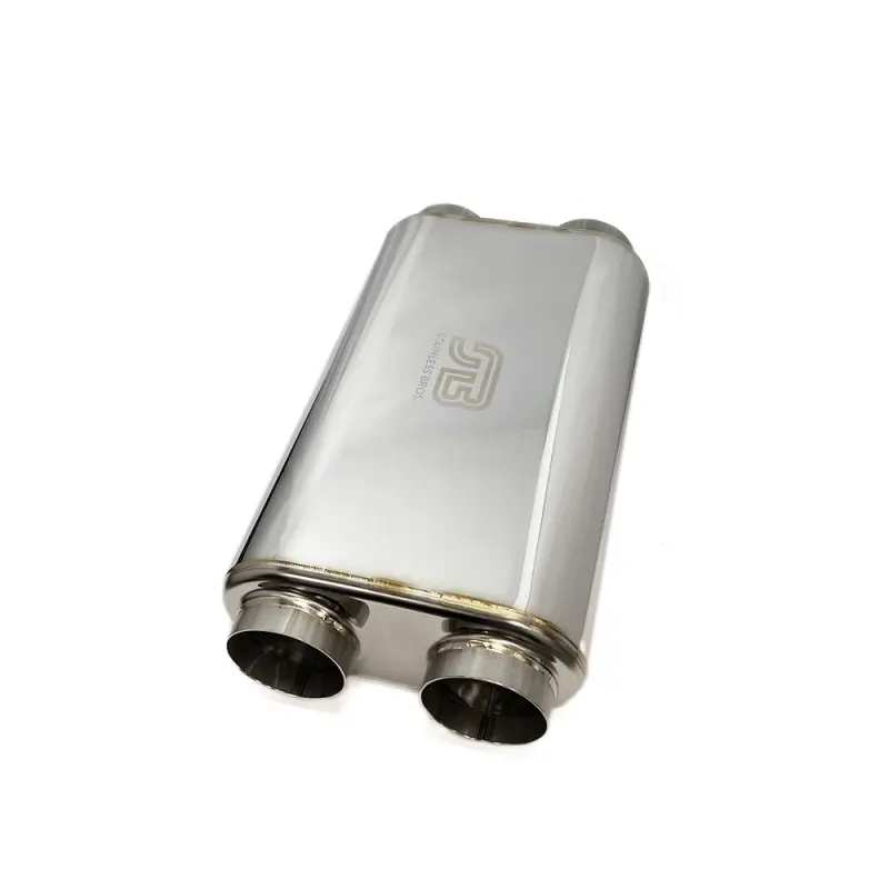 Stainless Bros 3in x 17in OAL SS304 Thin Oval Muffler (3in Dual 3in Dual Out) Polished