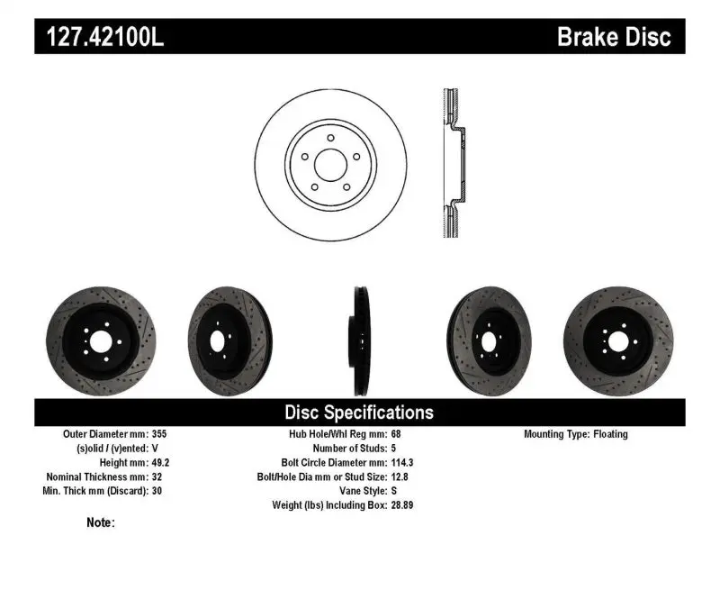 StopTech Infiniti G37 Nissan 370Z SportStop Slotted & Drilled Front Left Rotor