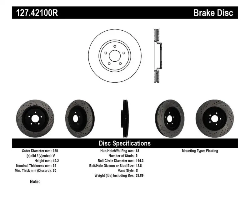 StopTech Infiniti G37 Nissan 370Z SportStop Slotted & Drilled Front Right Rotor
