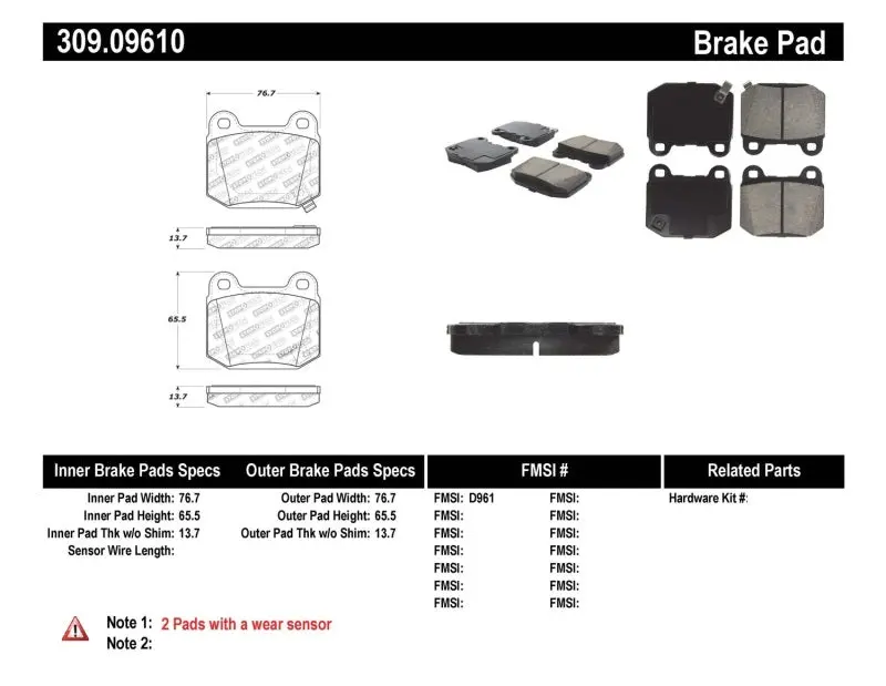 StopTech Performance ST 22 2 Piston Rear Caliper Brake Pads