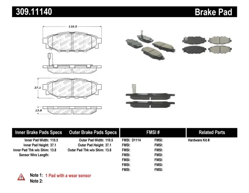 StopTech Performance 08 10 WRX Rear Brake Pads