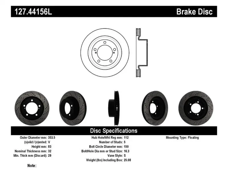 StopTech 07 09 Toyota Tundra 08 09 Toyota Sequoia Front Left Slotted & Drilled Rotor