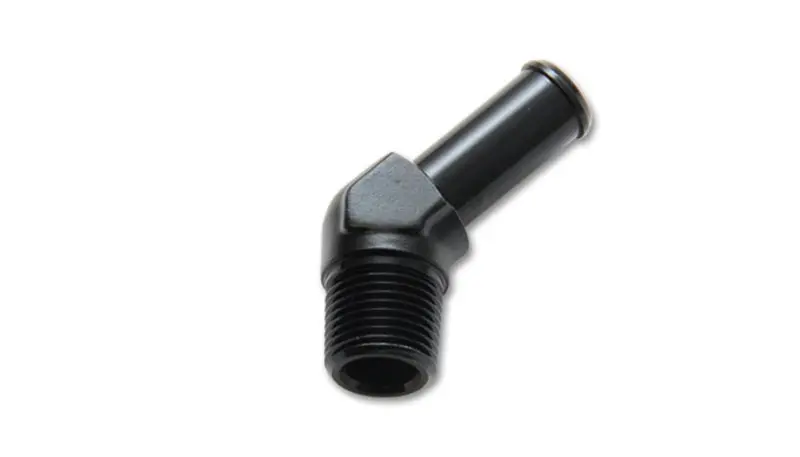 Vibrant 1 4 NPT to 3 8in Barb Straight Fitting 45 Deg Adapter Aluminum