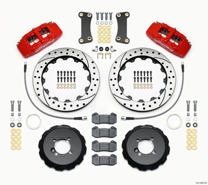 Wilwood Dynapro 6 Front Hat Kit 12.88in Drilled Red 2002 Up Mini Cooper w Lines