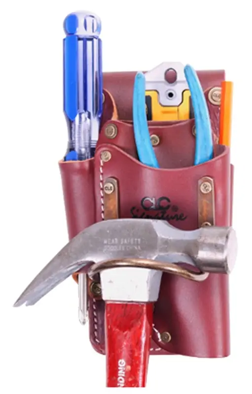 CLC Signature Top-level Series 21465 Heavy-Duty Tape/Tool Holder, 4-Pocket, Leather, Chestnut, 4-1/2 W, 7-1/2 H