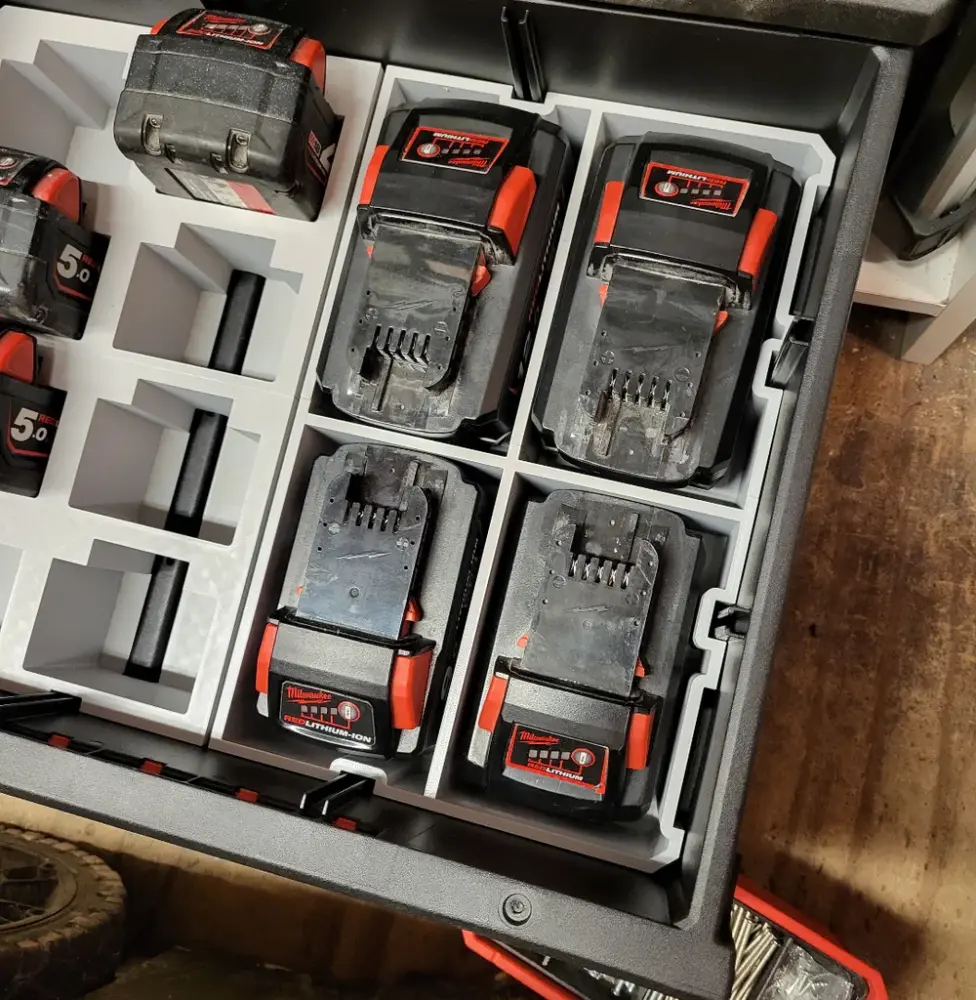 Packout Drawer Insert Roomy M18 Batteries (MDD-18LB) - Milwaukee Dave Design