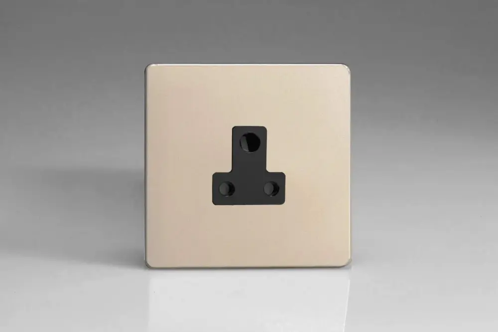 Varilight 1-Gang 5A Round Pin Plug Socket Satin Shiny metal XDNRP5ABS