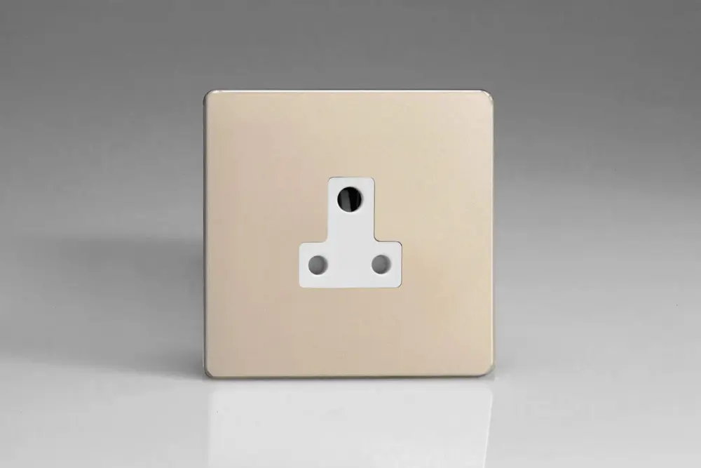 Varilight 1-Gang 5A Round Pin Plug Socket Satin Shiny metal XDNRP5AWS