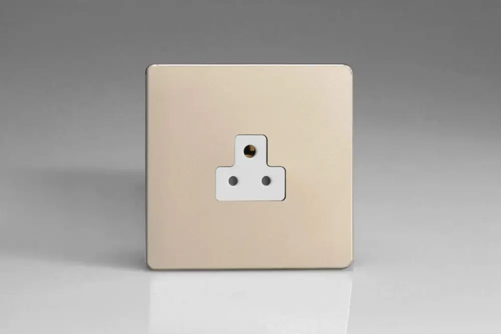 Varilight 1-Gang 2A Round Pin Plug Socket Satin Shiny metal XDNRP2AWS