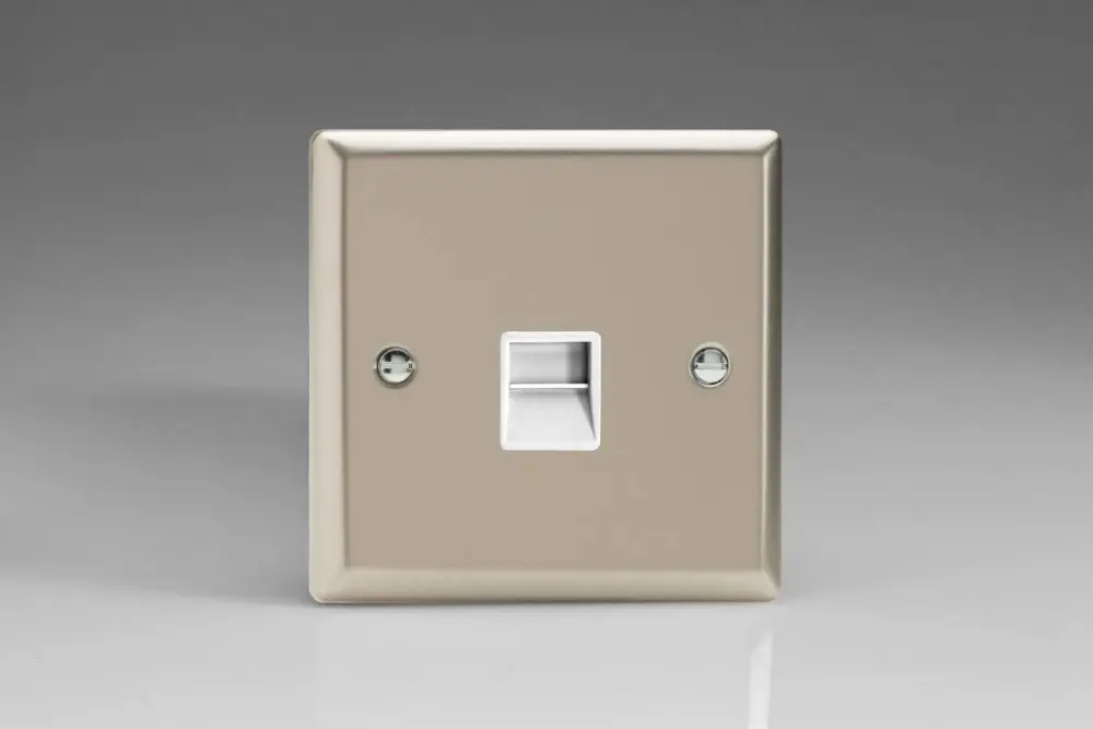 Varilight 1-Gang Telephone Master Plug Socket Satin Shiny metal XNTMW