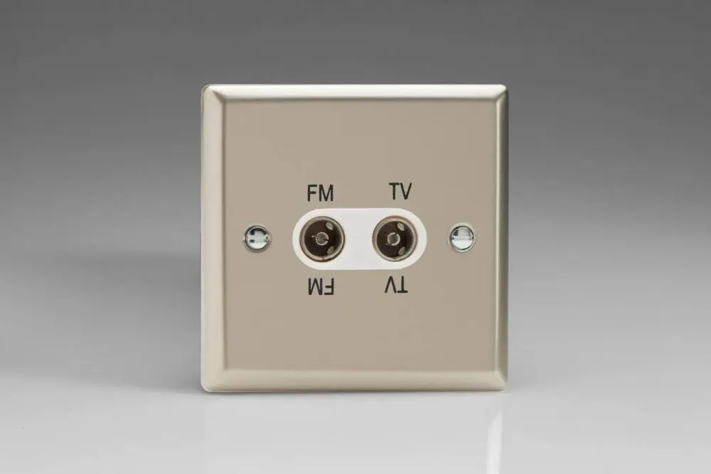 Varilight 2-Gang Diplex Plug Socket, TV/FM Satin Shiny metal XNTVFMW