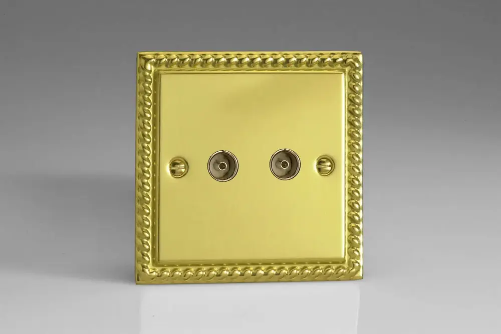 Varilight 2-Gang TV Plug Socket, Co-Axial Georgian Warm alloy XG88