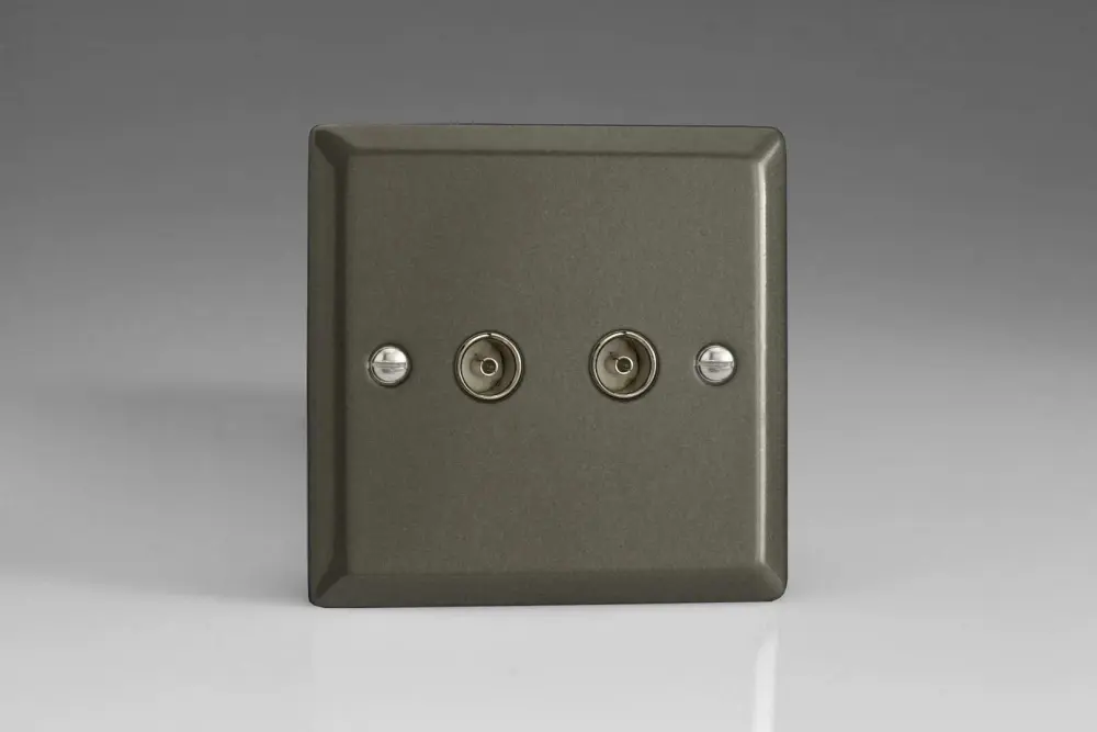 Varilight 2-Gang TV Plug Socket, Co-Axial Graphite XP88