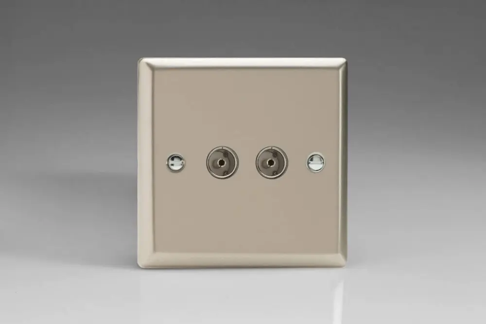 Varilight 2-Gang TV Plug Socket, Co-Axial Satin Shiny metal XN88