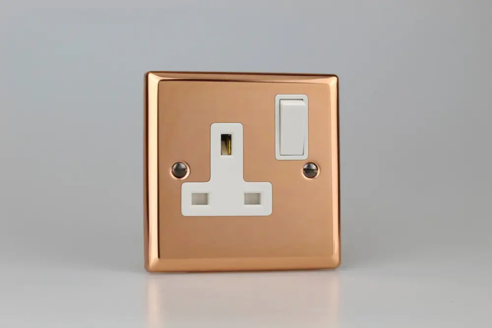 Varilight Classic Smooth Copper 1-Gang 13 Amp Switched Plug Socket White Insert