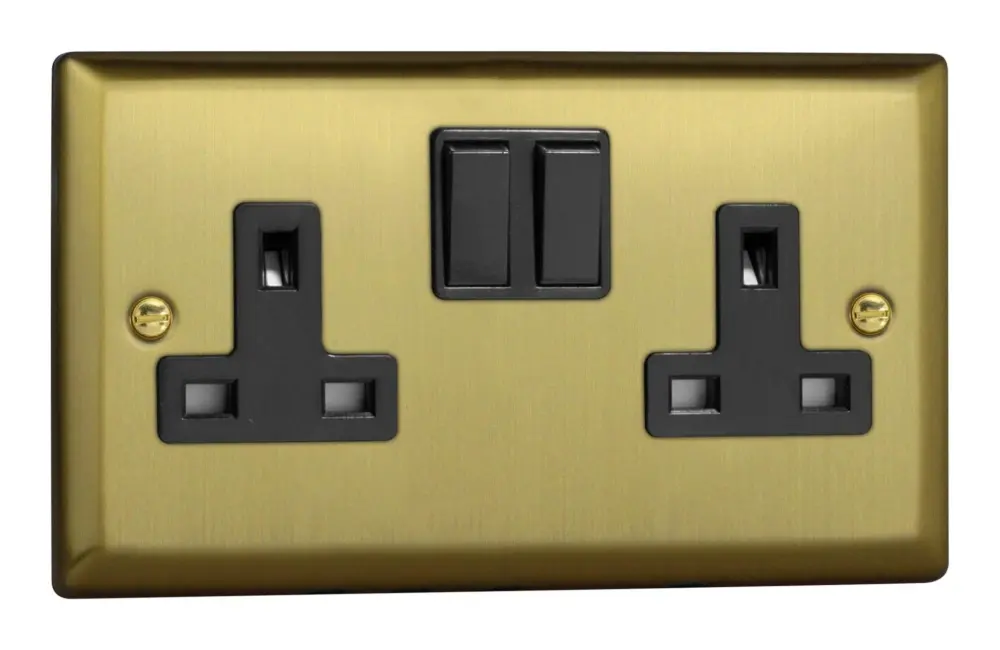 Varilight Urban Brushed Warm alloy 2-Gang Double Pole Switched 13 Amp Plug Socket Black Insert