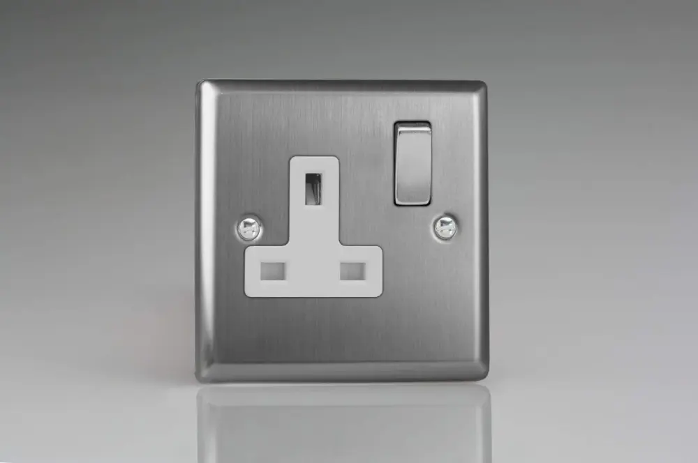 Varilight XT4DW Classic Satin-brushed Steel 1-Gang 13A DP Single Switched Plug Socket