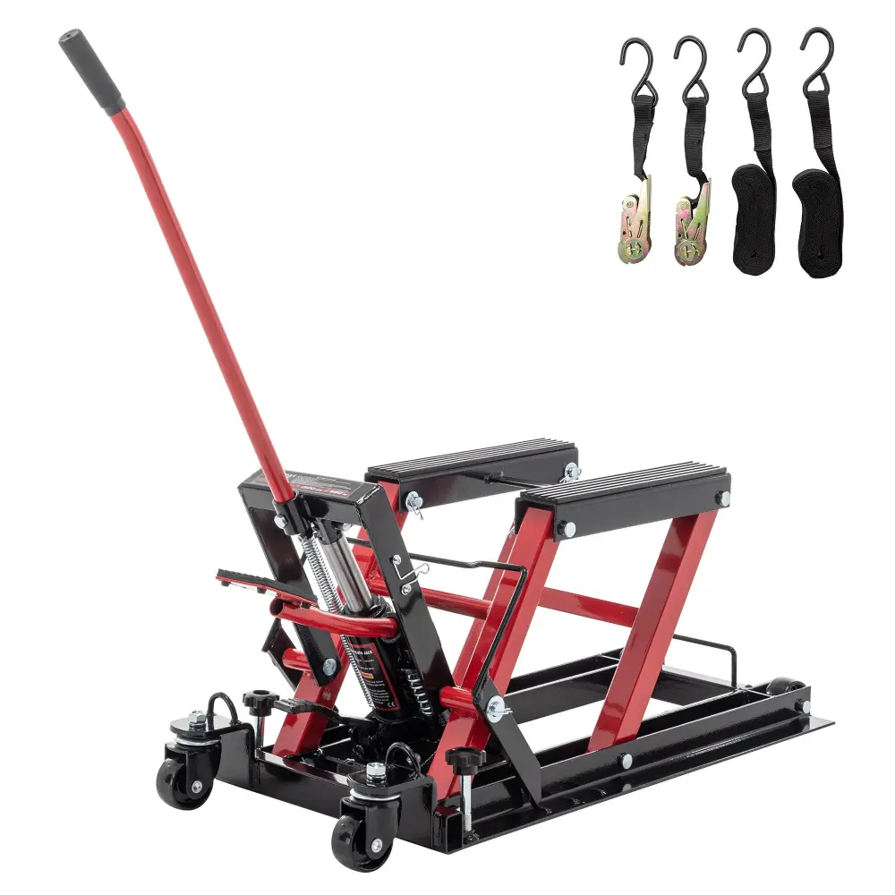 Hydraulic Motorcycle Lift Jack 1500 Lbs Capacity And Foot-Operated Scissor Lift - Cherry