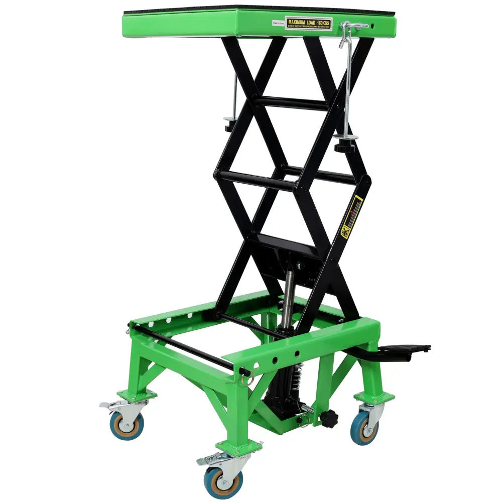 Hydraulic Motorcycle Scissor Jack Lift Foot Step And Wheels Dirt Bikes - Black / Sage