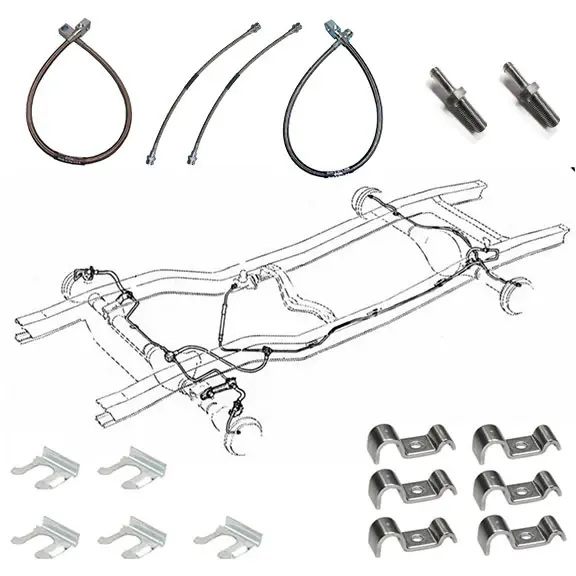 Dana 30 Brake Line Kit w/Hoses & Clips, Stain-proof, 1966-67 Ford Bronco