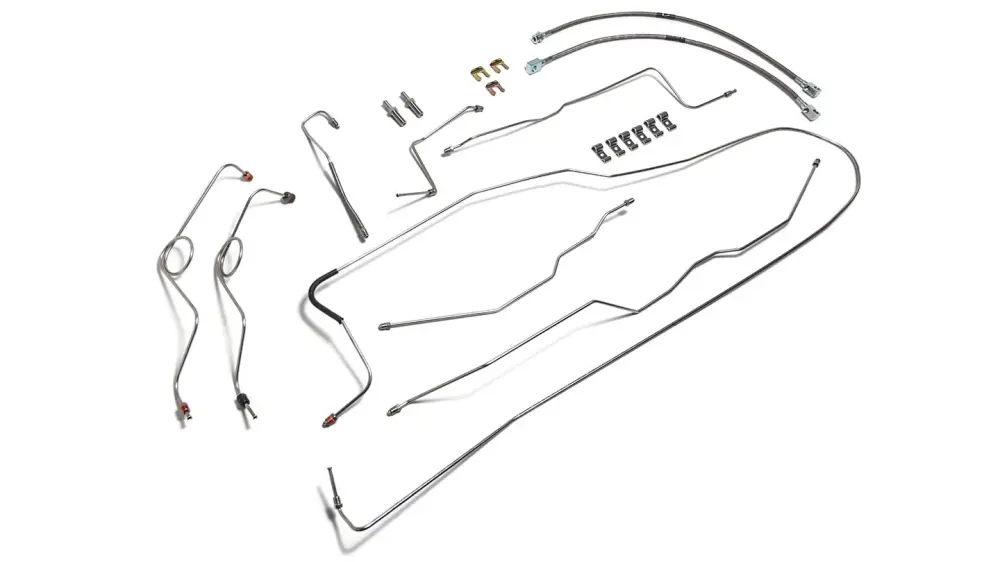 Stainless Steel Brake Line Kit w/Hoses, Dana 30, TOMS Power Disc, 1966-71 Ford Bronco