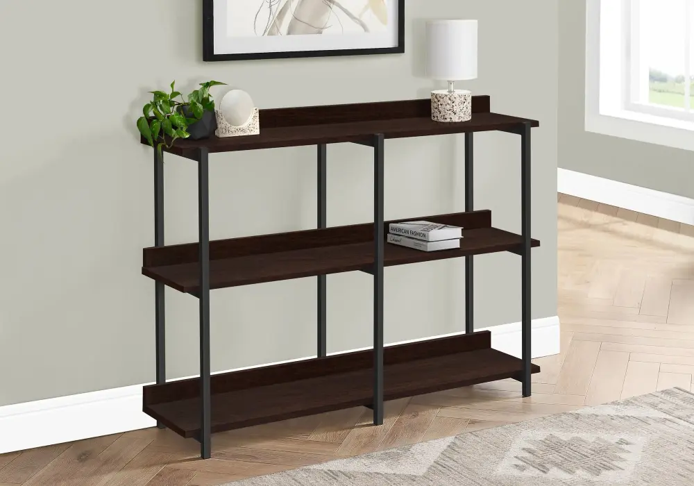 Accent Console Table Entryway, 3 Tier Design Gray Fabric