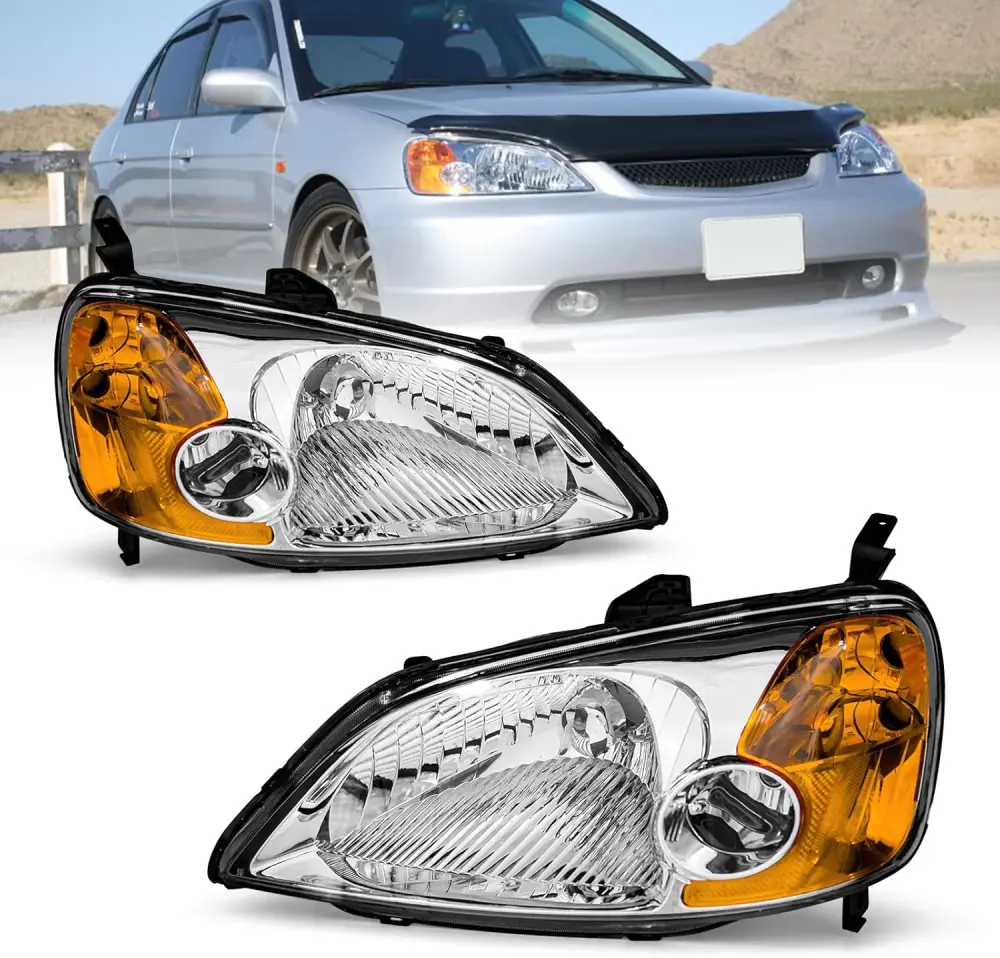 TopAutoGear Headlight Assembly Connects to 01 01 03 2001-2003 Honda Civic Headlamp