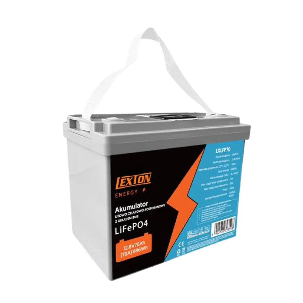 LiFePo4 Lexton lithium-iron-phosphate battery, BMS, 12.8V, 70Ah, LXLFP70