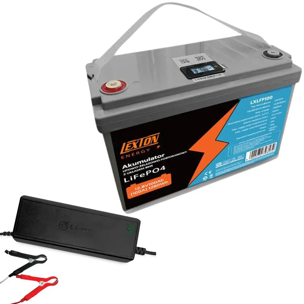 LiFePo4 Lexton lithium-iron-phosphate battery, BMS, 12.8V, 100Ah, LXLFP100 + LTC Energy LiFePO4 battery charger