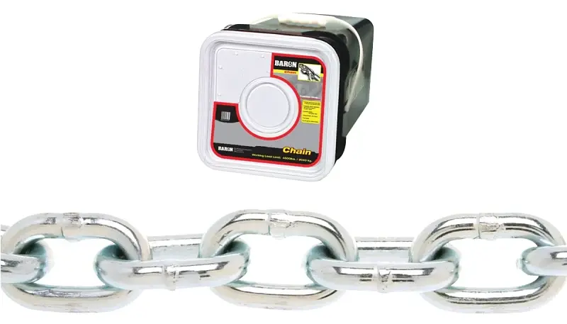 Baron PC30516SP Proof Coil Chain, 5/16 , 75 ft L, 30 Grade, Metal, Zinc