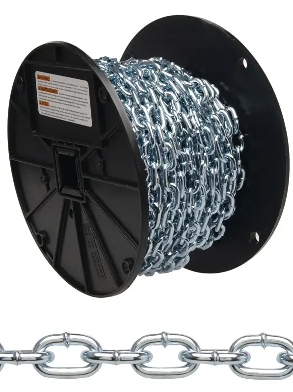 Campbell 0726727 Straight Link Coil Chain, #2, 125 ft L, 325 lb Working Load, Metal, Zinc