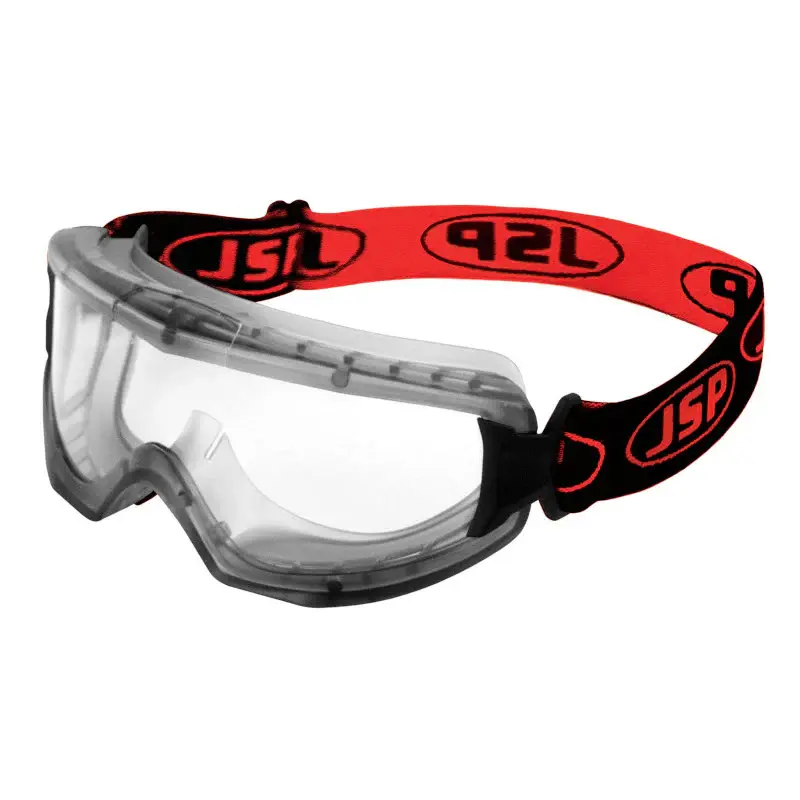 JSP EVO® Single Lens Safety Goggles - Clear Anti-scratch/Anti-mist Lens - Black / Ruby Strap