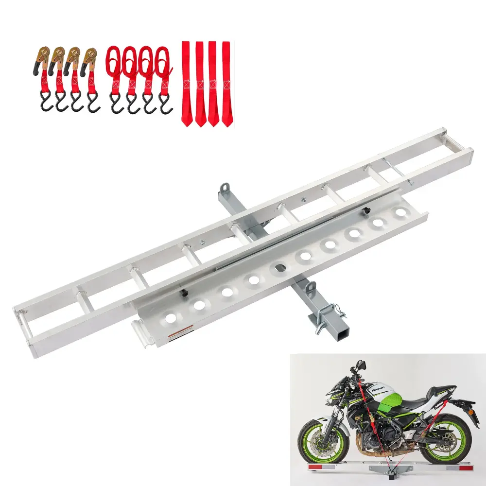 Motorcycle Hitch Mount Carrier Ramp, Anti-rust - Silver