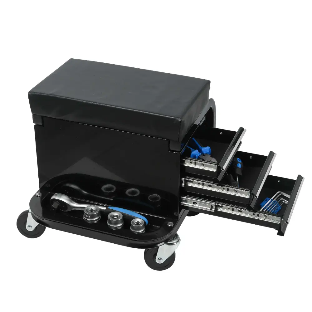 Rolling Creeper Garage Seat 3 Built Drawers, Rolling Tool Chest Shop Or Garage - Onyx