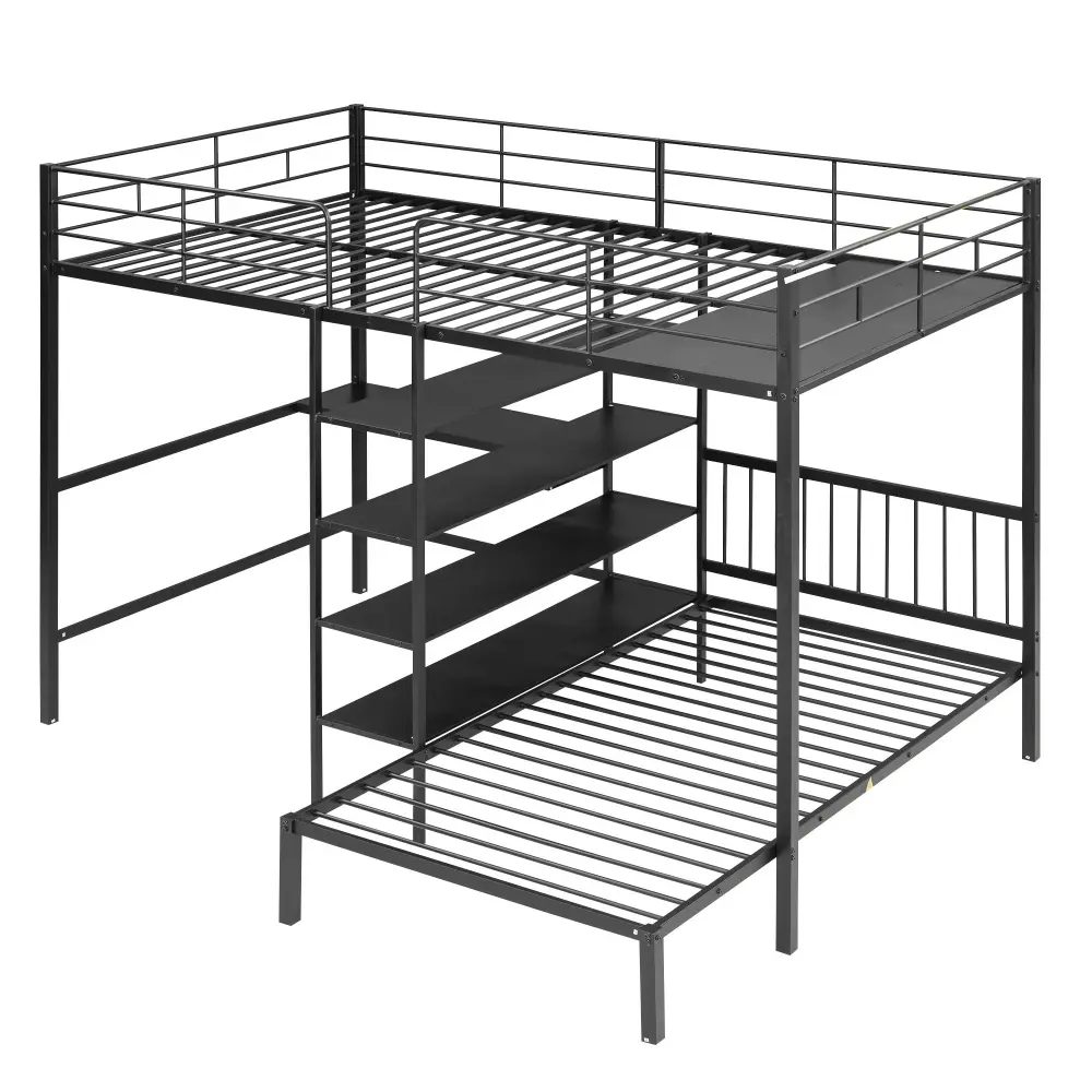Full Over Twin Bunk Bed Crafted Desk, Shelves And Ladder - Black