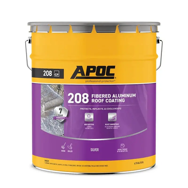 APOC AP-208 Series AP-2085 Fibered Aluminium Roof Coating, Bright Silver, 4.75 gal, Pail, Liquid