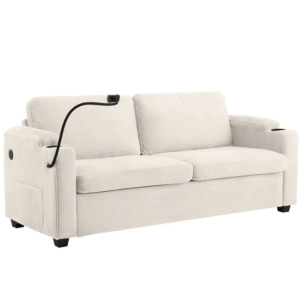 RV Cabinet Sleeper Sofa Loveseat Sofa Complete Size Mattress, 2 USB Ports, 2 Cup Holders, 2 Side Pockets And Phone Holder
