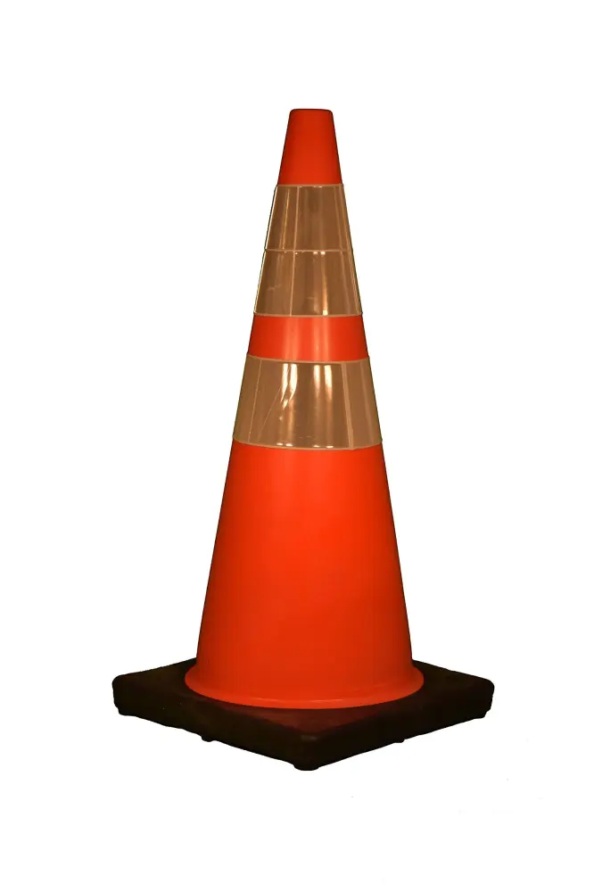 Cortina Traffic Cone, Vinyl Onyx Base and 6" Upper/4" Lower Reflective Collar 03-500-10, 28" Height, Red/Orange