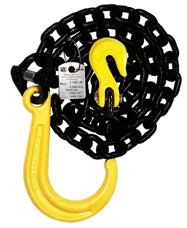 Ancra 50378-10-10 Chain Assembly J-Hook, 3/8 , 10 ft L, 7100 lb Working Load, 80 Grade, Graphite Alloy Steel