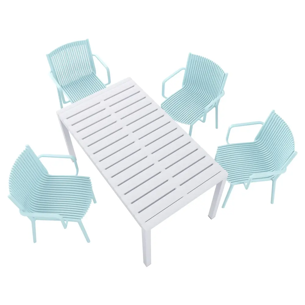 4 Modern Stackable Armchair Matched Long Table