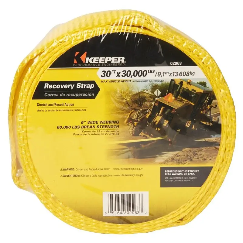 Keeper 02963 Vehicle Recovery Strap, 30,000 lb, 6 W, 30 ft L, Sunshine