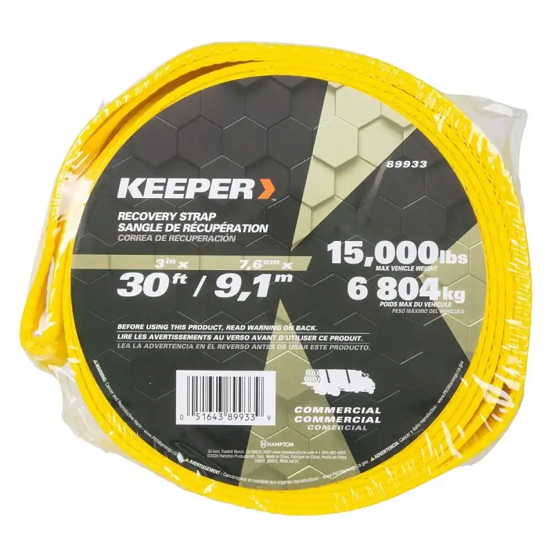 Keeper 89933 Recovery Strap, 30,000 lb, 3 W, 30 ft L, Canary