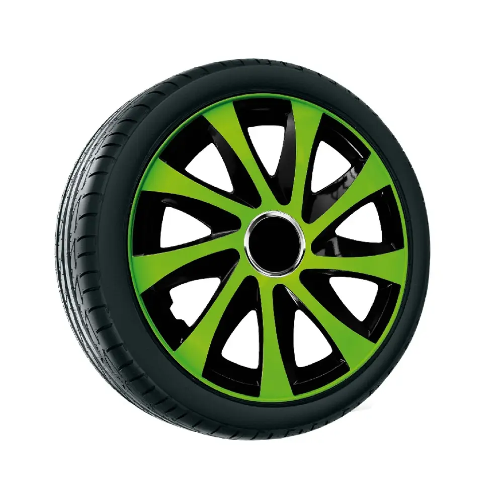 Drift Extra 14" Set 4 Wheel Covers Green Jet-black 4-Piece Set Hubcaps Trims 14 inch Universal ABS Plastic Adjustment Trim