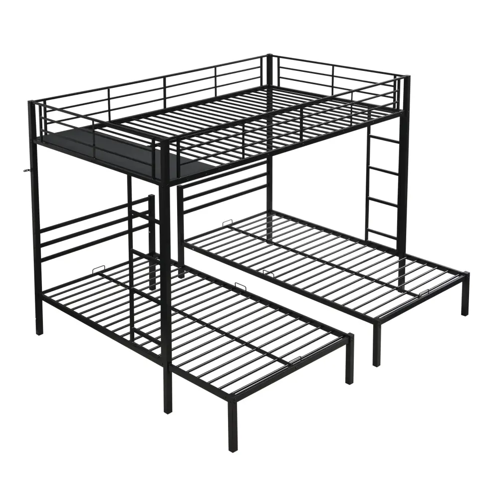 Modern Metal Triadic Bunk Bed Vertical Ladder, Safety Rail, And Storage Shelf - Black